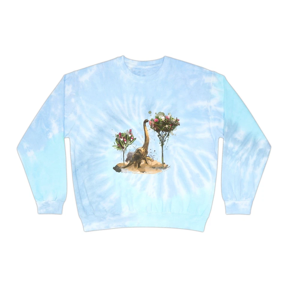 Dino Tie-Dye Sweatshirt, Brachiosaurus Eating from Flower Bouquet, Unisex - Image 5