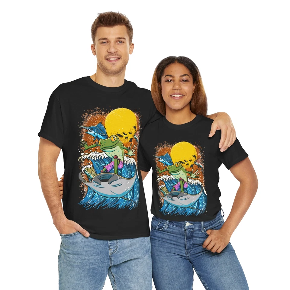 Frog Surfing Tee , Nostalgic Nature Lover Shirt, Unisex Cotton T-Shirt - Image 3