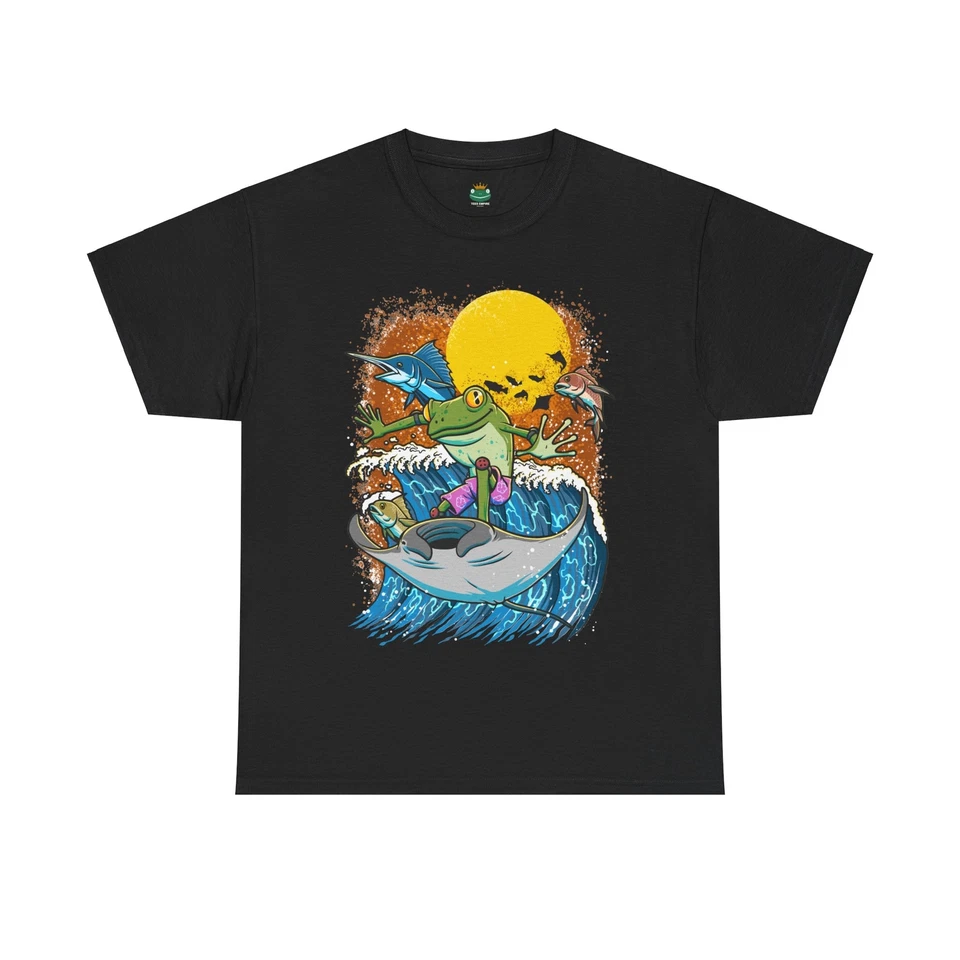 Frog Surfing Tee , Nostalgic Nature Lover Shirt, Unisex Cotton T-Shirt - Image 4