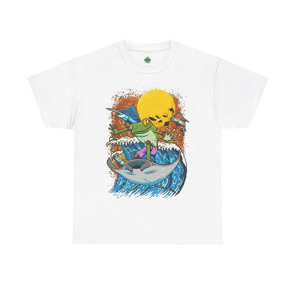 Frog Surfing Tee , Nostalgic Nature Lover Shirt, Unisex Cotton T-Shirt - Image 6