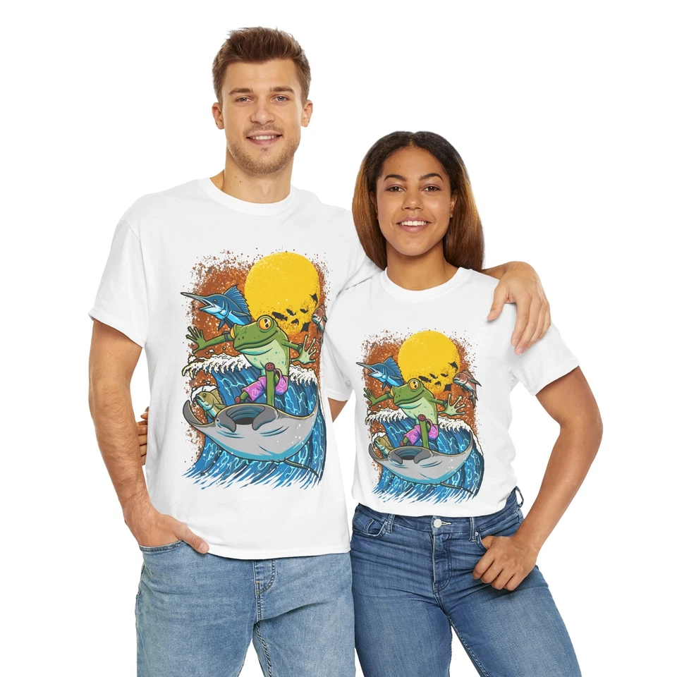 Frog Surfing Tee , Nostalgic Nature Lover Shirt, Unisex Cotton T-Shirt - Image 7