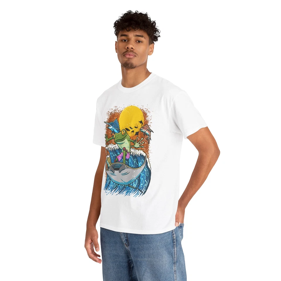 Frog Surfing Tee , Nostalgic Nature Lover Shirt, Unisex Cotton T-Shirt - Image 8