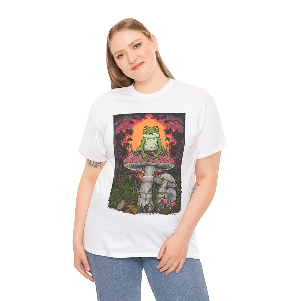 Forest Frog Unisex tshirt, Nature Lover Tee, Frog and Mushroom Shirt, Sunset Tee - Image 4