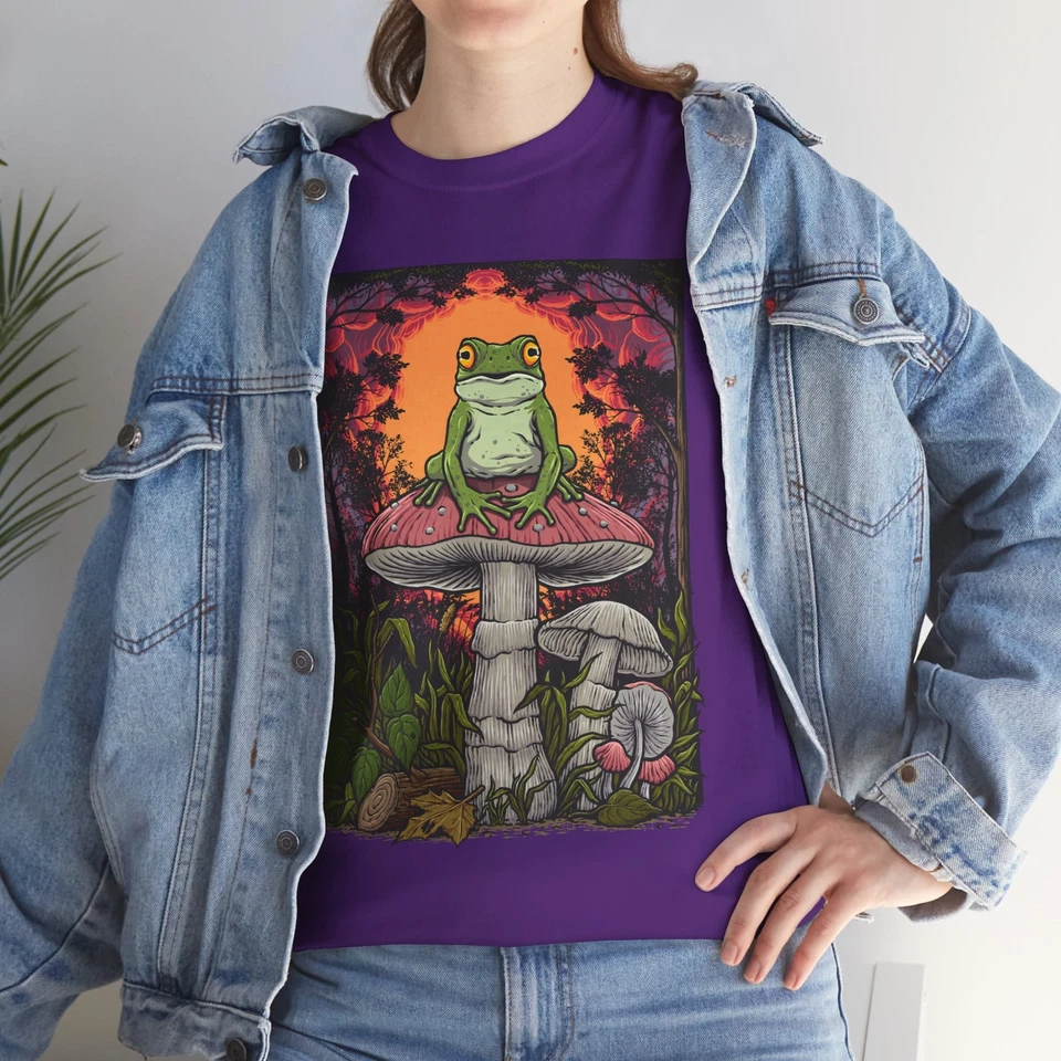 Forest Frog Unisex tshirt, Nature Lover Tee, Frog and Mushroom Shirt, Sunset Tee - Image 10