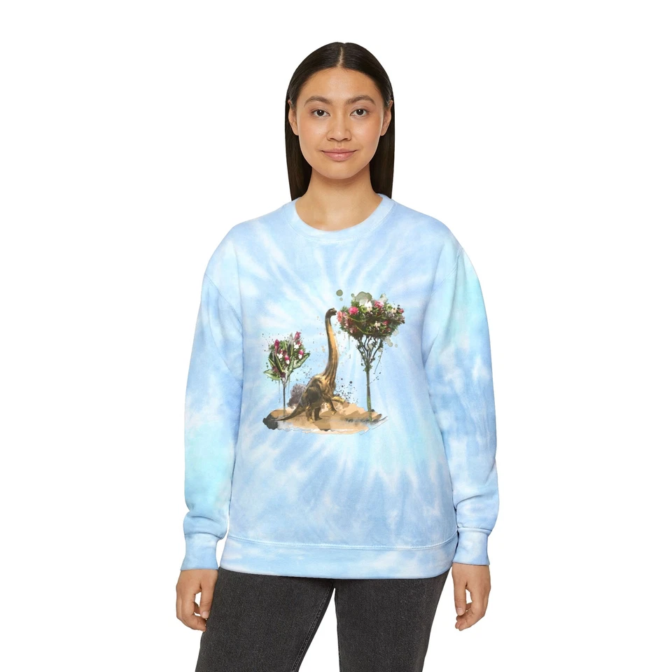 Unisex Tie-Dye Sweatshirt Brachiosaurus eating flowers - Image 4