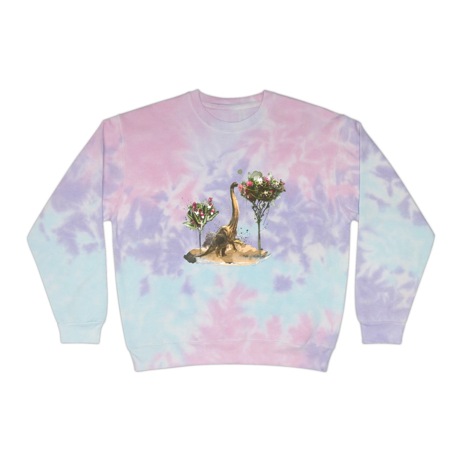 Unisex Tie-Dye Sweatshirt Brachiosaurus eating flowers - Image 3