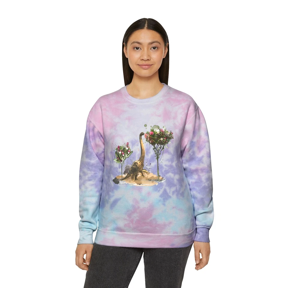 Unisex Tie-Dye Sweatshirt Brachiosaurus eating flowers - Image 2