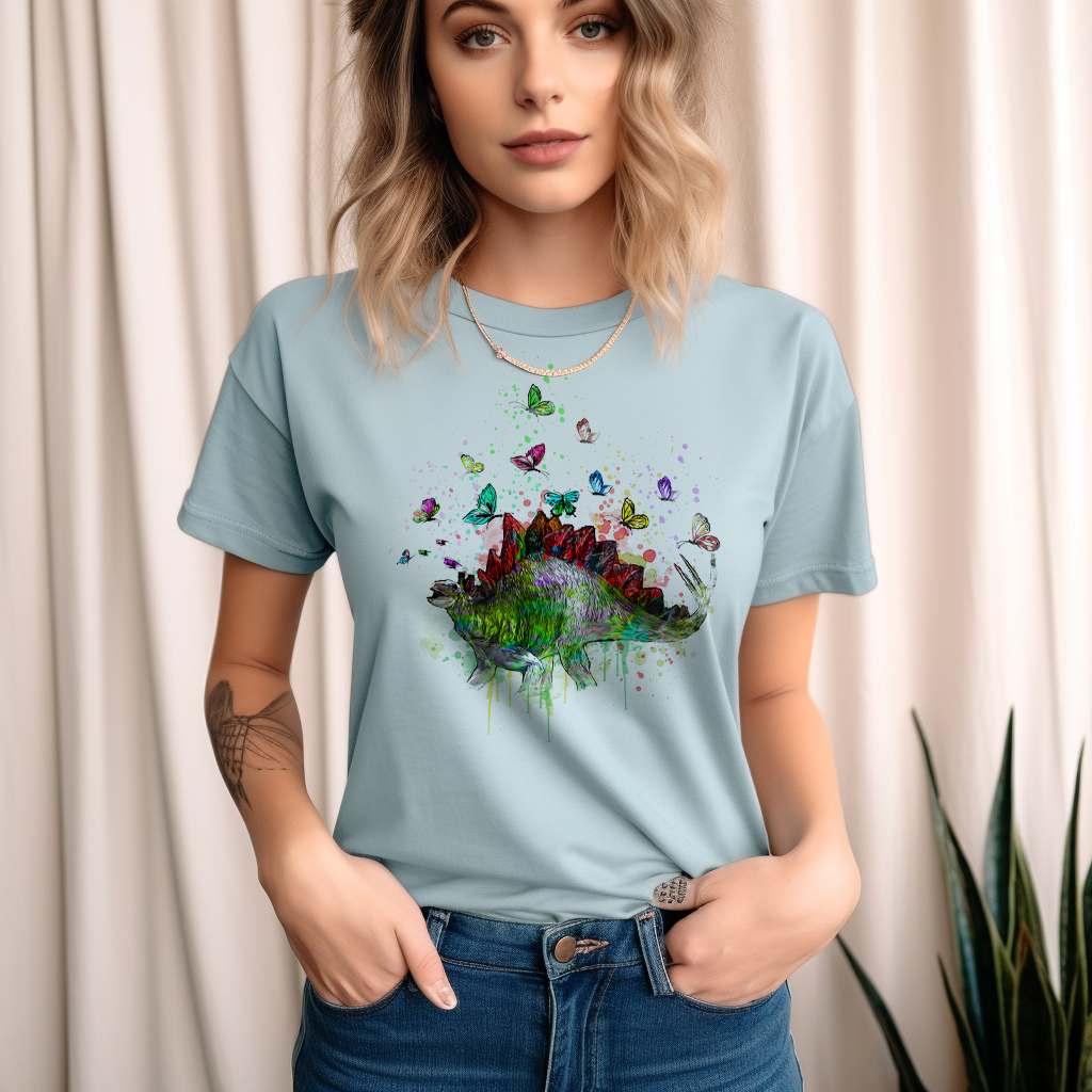 Stegosaurus Tee, Dinosaur Shirt, Butterfly T-Shirt, Prehistoric Top, Animal - Image 3