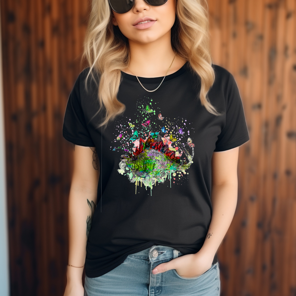 Stegosaurus Tee, Dinosaur Shirt, Butterfly T-Shirt, Prehistoric Top, Animal - Image 4